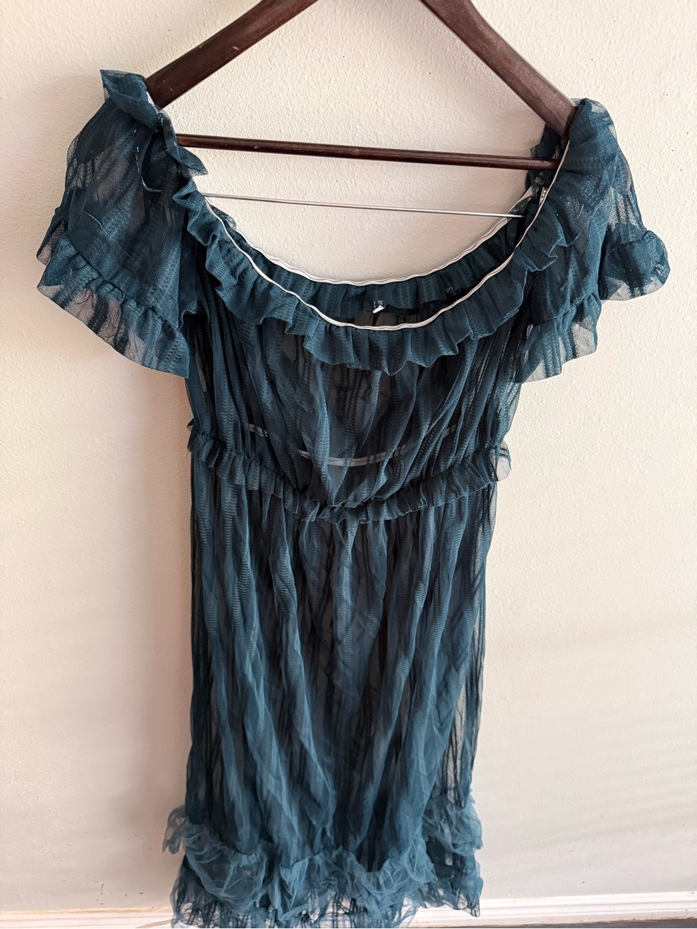 Teal Ruffled Off-Shoulder Maxi Dress - Picture 3 of 4